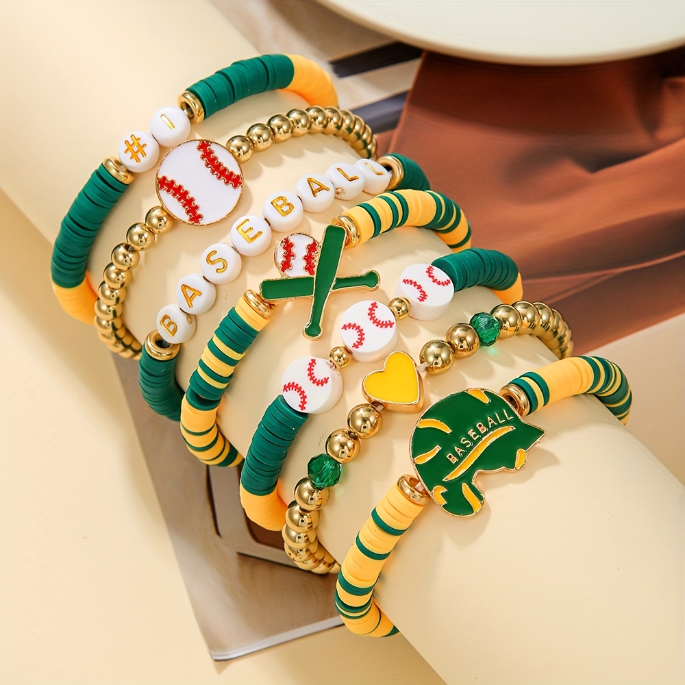 7pc Colorful Baseball-Themed Bracelet Set, Everyday Gift
